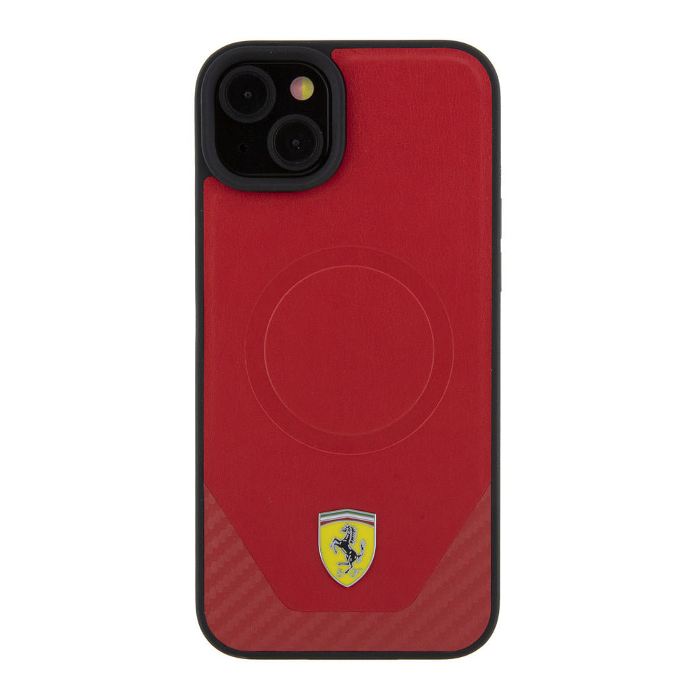 Ferrari iPhone 15 & 14 Plus Hardcase hoesje - Magsafe - Carbon - Rood-Hoesjes-Ilumina Benelux