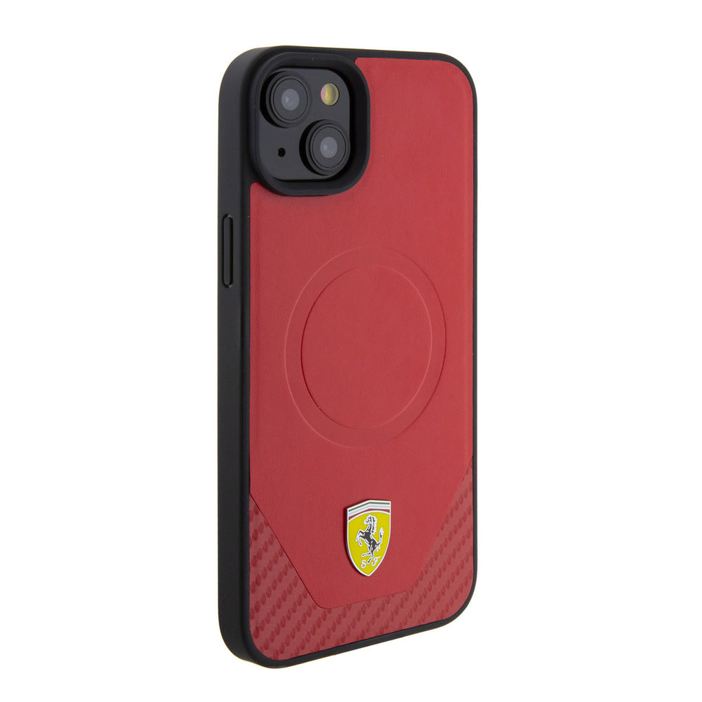 Ferrari iPhone 15 & 14 Plus Hardcase hoesje - Magsafe - Carbon - Rood-Hoesjes-Ilumina Benelux