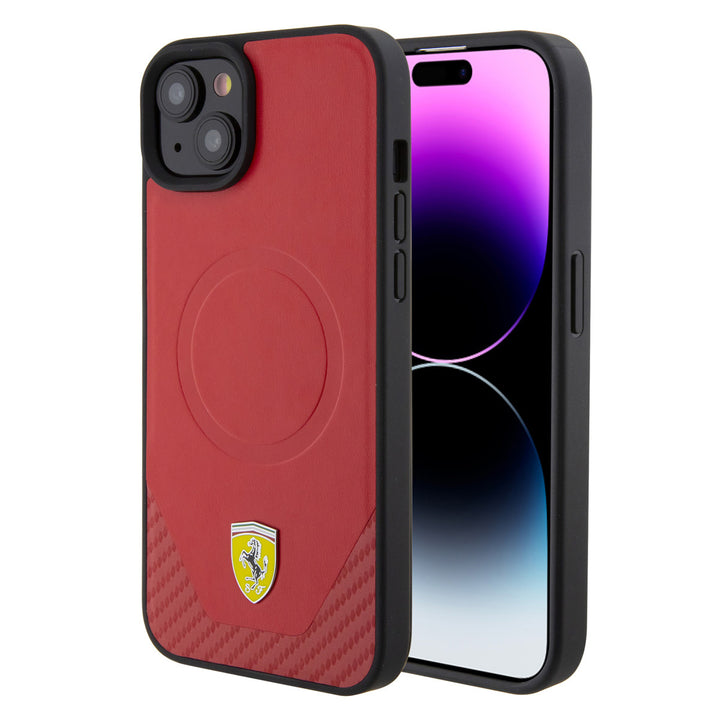 Ferrari iPhone 15 & 14 Plus Hardcase hoesje - Magsafe - Carbon - Rood-Hoesjes-Ilumina Benelux