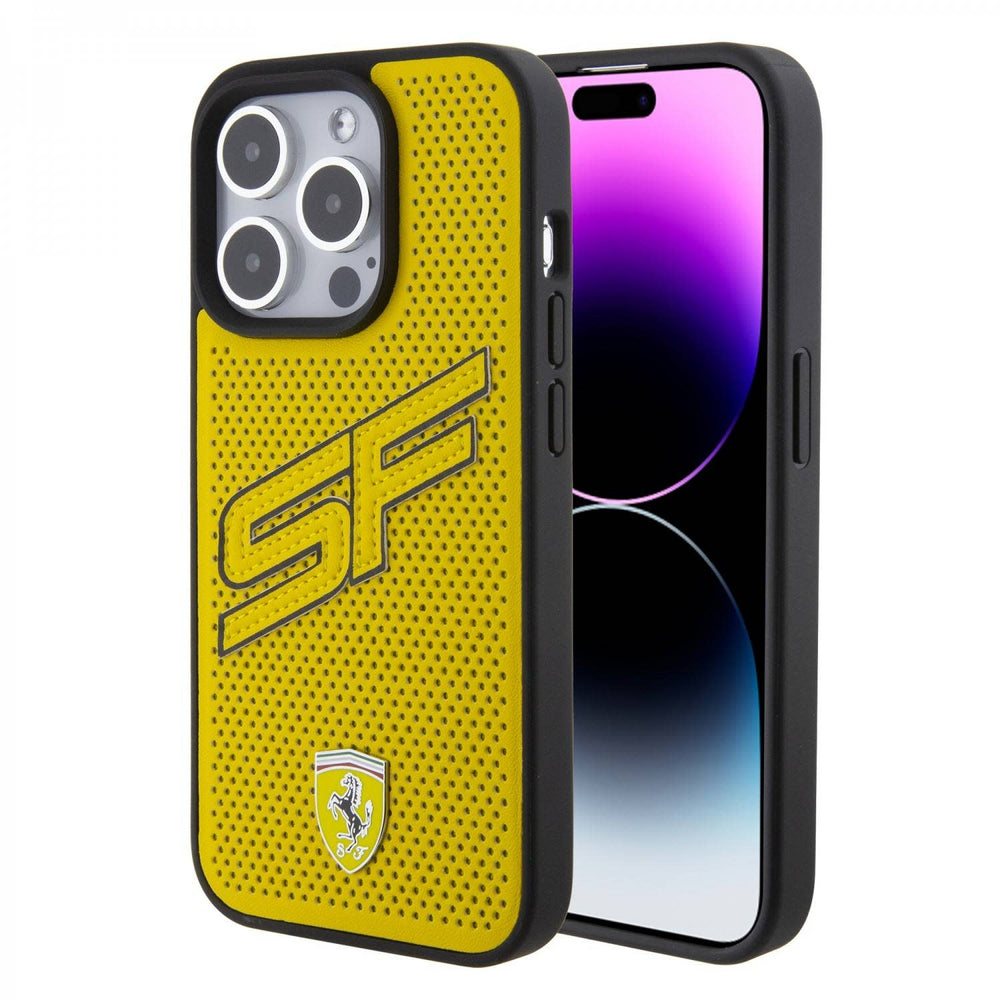 Ferrari iPhone 15 Pro Back Cover hoesje - Big SF Perforated - Geel-Hoesjes-Ilumina Benelux