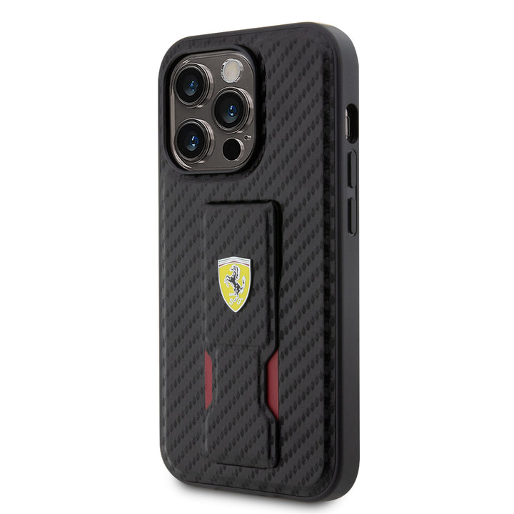 Ferrari iPhone 15 Pro Backcover hoesje - Gripstand Carbon Case - Zwart-Hoesjes-Ilumina Benelux