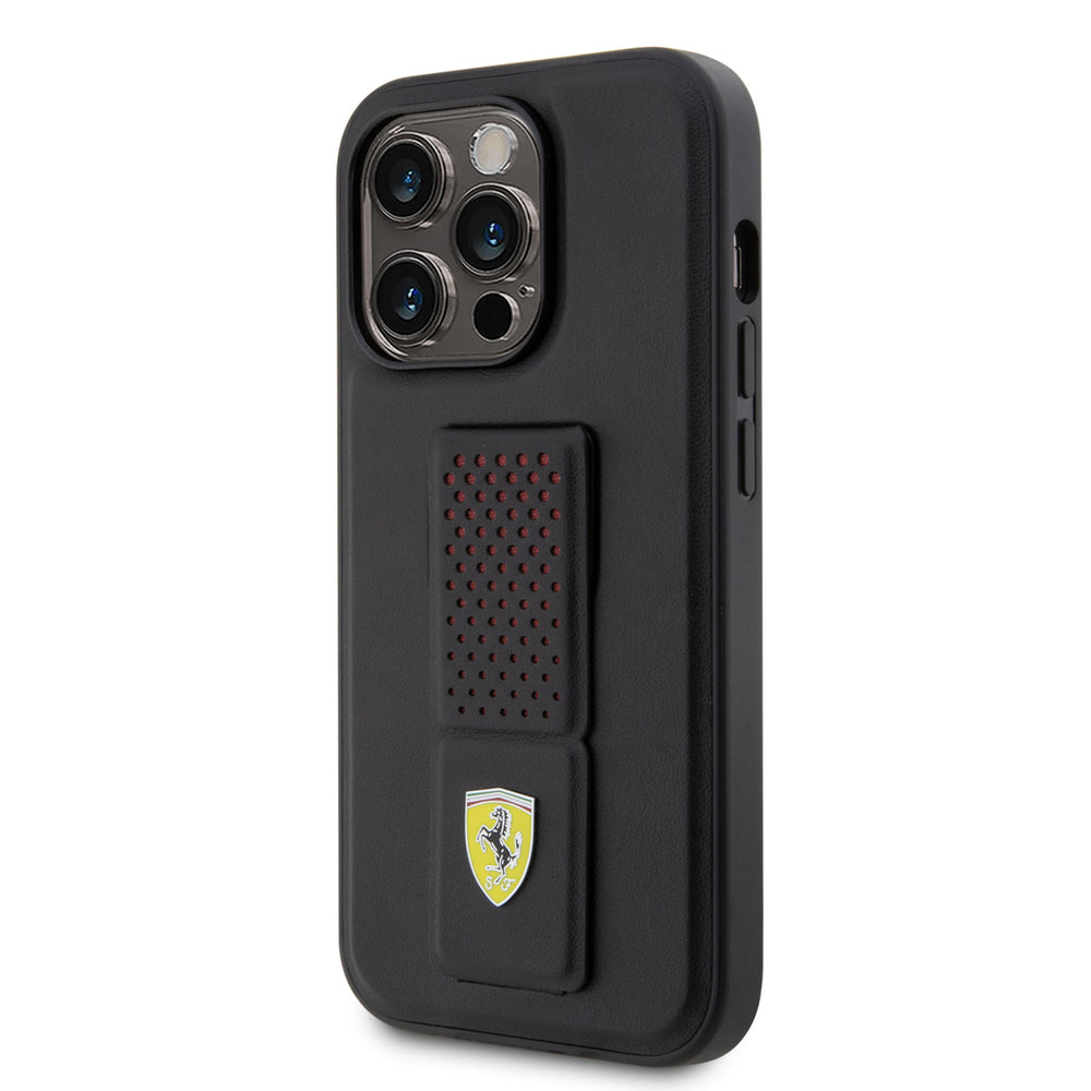 Ferrari iPhone 15 Pro Backcover hoesje - Perforated Gripstand - Zwart-Hoesjes-Ilumina Benelux