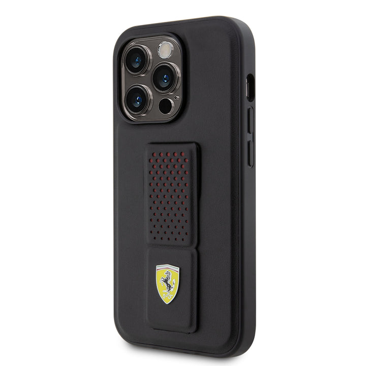 Ferrari iPhone 15 Pro Backcover hoesje - Perforated Gripstand - Zwart-Hoesjes-Ilumina Benelux