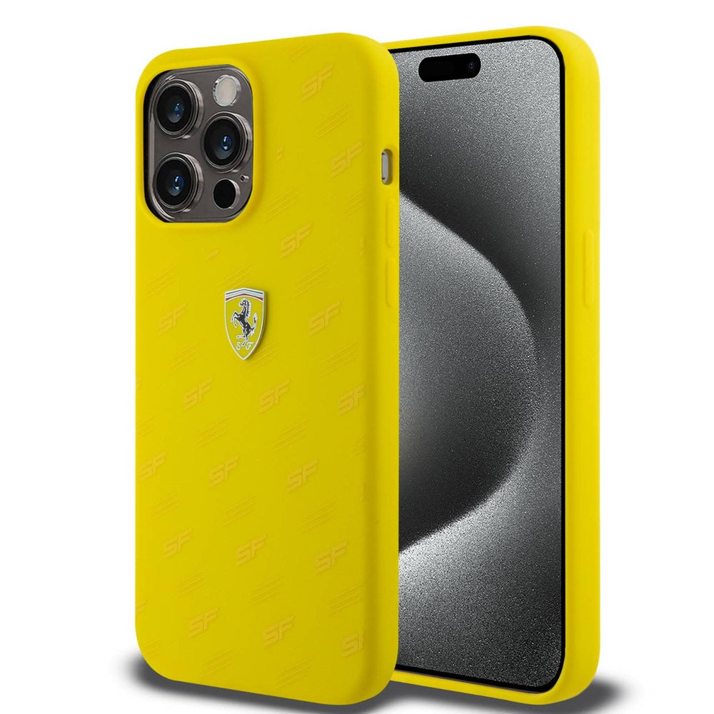 Ferrari iPhone 15 Pro Backcover hoesje - SF All over - Geel-Hoesjes-Ilumina Benelux