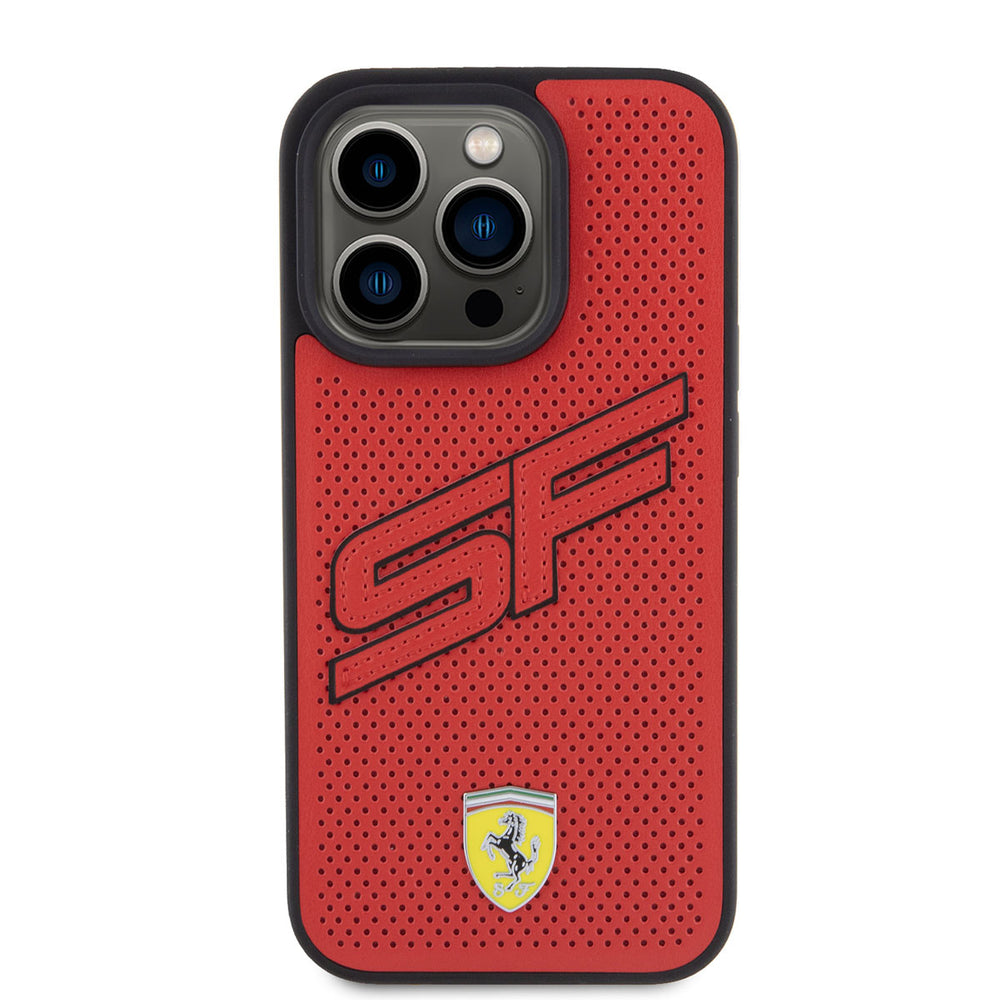 Ferrari iPhone 15 Pro Hardcase Backcover Perforated - Rood-Hoesjes-Ilumina Benelux