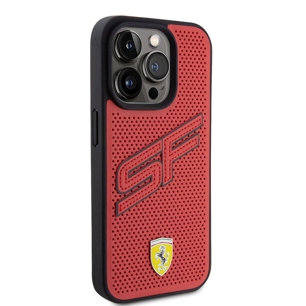 Ferrari iPhone 15 Pro Hardcase Backcover Perforated - Rood-Hoesjes-Ilumina Benelux