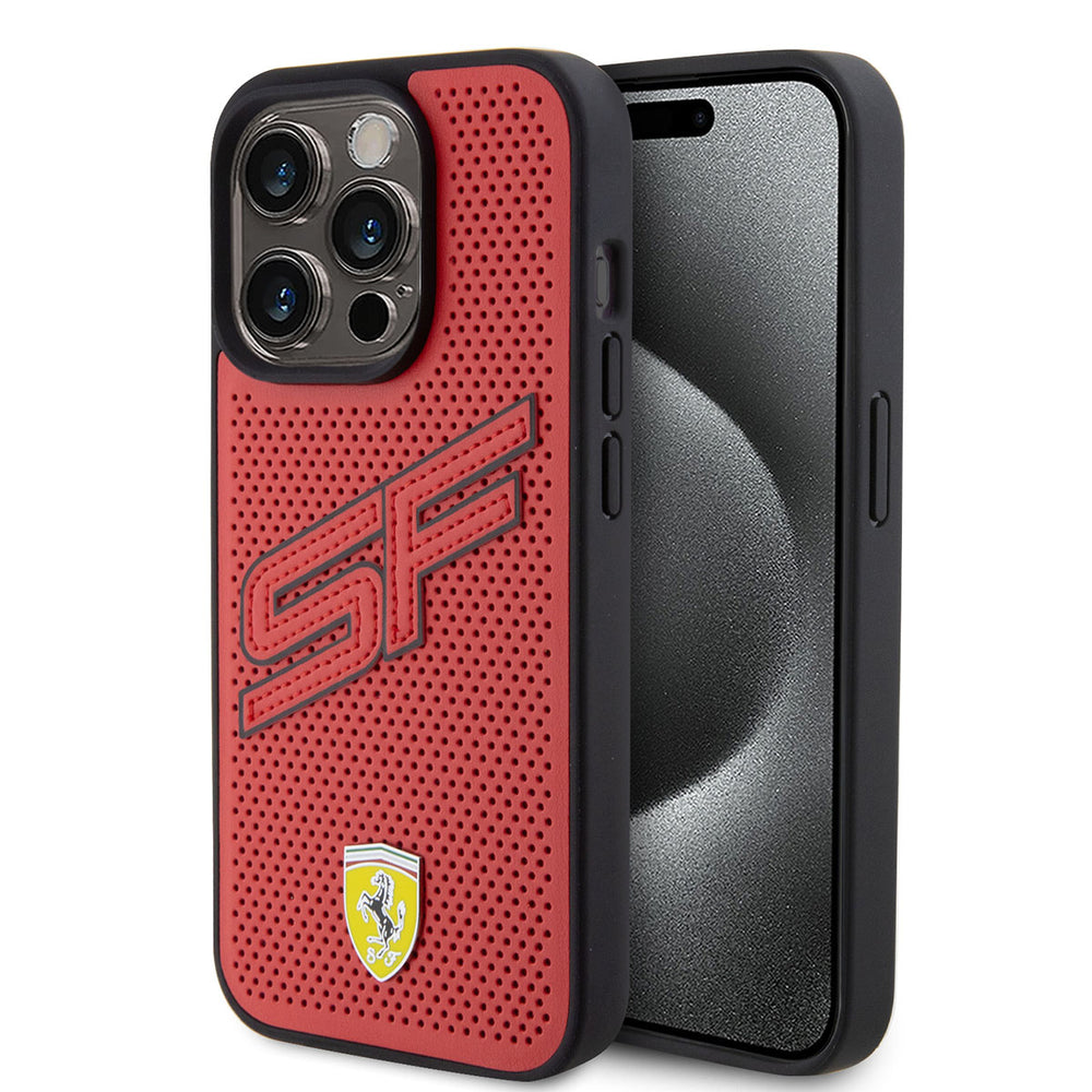 Ferrari iPhone 15 Pro Hardcase Backcover Perforated - Rood-Hoesjes-Ilumina Benelux
