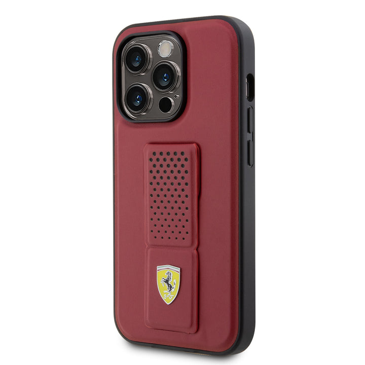 Ferrari iPhone 15 Pro Max Backcover hoesje - Perforated Gripstand - Rood-Hoesjes-Ilumina Benelux