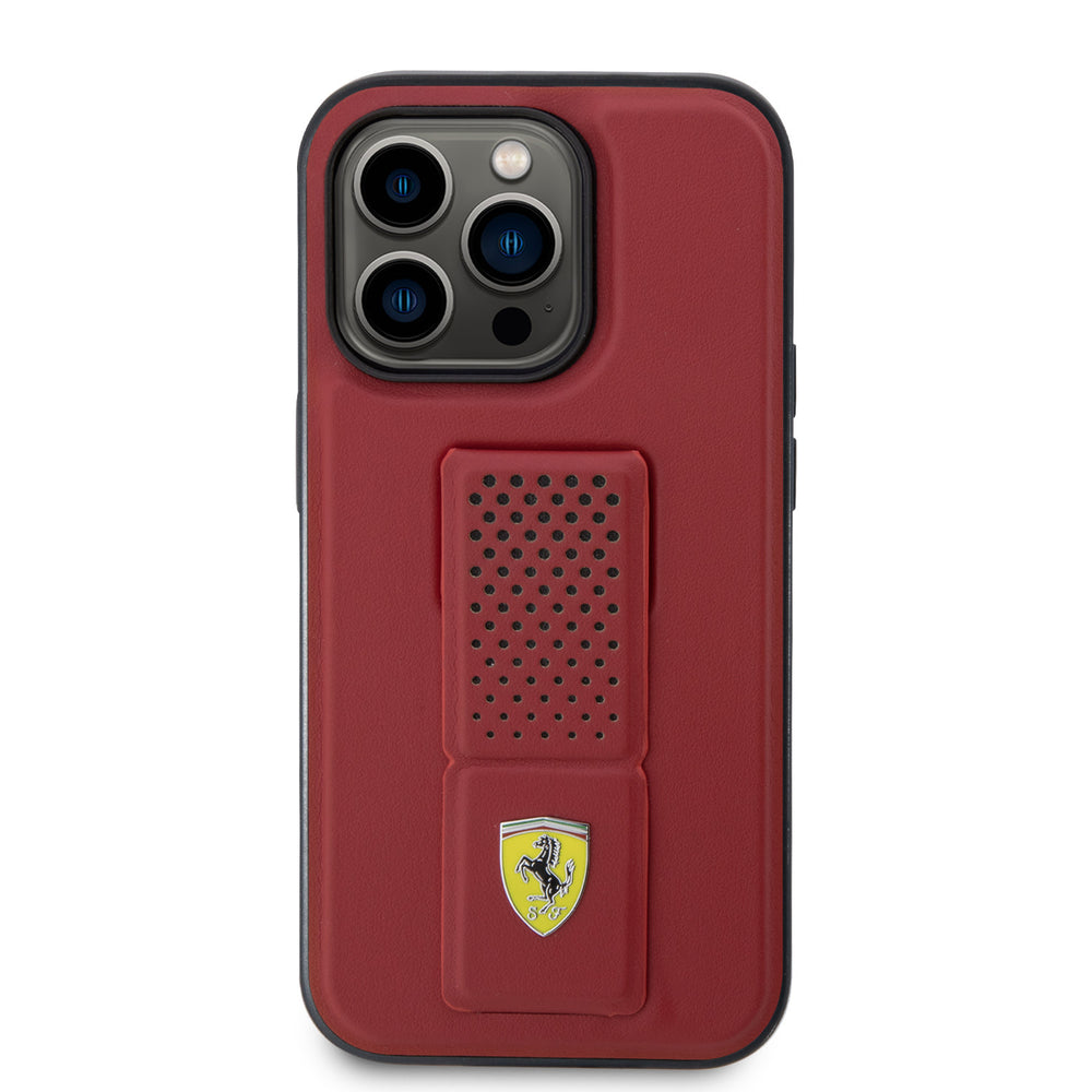 Ferrari iPhone 15 Pro Max Backcover hoesje - Perforated Gripstand - Rood-Hoesjes-Ilumina Benelux