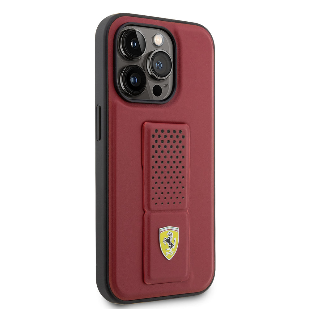 Ferrari iPhone 15 Pro Max Backcover hoesje - Perforated Gripstand - Rood-Hoesjes-Ilumina Benelux