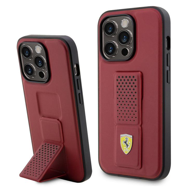 Ferrari iPhone 15 Pro Max Backcover hoesje - Perforated Gripstand - Rood-Hoesjes-Ilumina Benelux