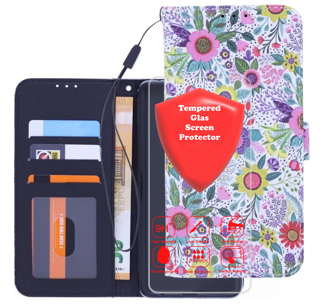 Motorola Moto G50 5G Hoesjes – Bookcase Portemonnee Hoes – Bloemen Print – 2x Screenprotector – Multicolor
