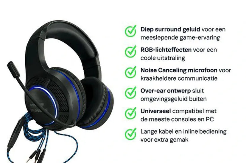 Gaming headset – 360° stereo surround – RGB verlichting – Noise canceling microfoon – Bedraad over-ear – PS4/PS5/Xbox/PC – Zwart-Ilumina Benelux