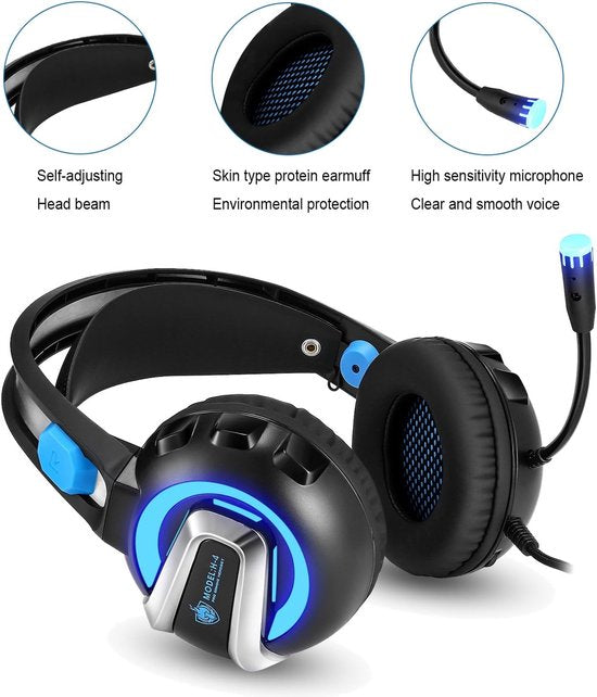 Gaming headset PC – Over-ear stereo – 50mm drivers – Noise cancelling microfoon – RGB LED – 3,5mm jack + USB – Zwart-Ilumina Benelux