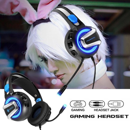 Gaming headset PC – Over-ear stereo – 50mm drivers – Noise cancelling microfoon – RGB LED – 3,5mm jack + USB – Zwart-Ilumina Benelux