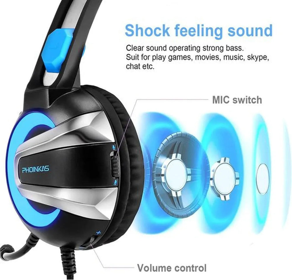Gaming headset PC – Over-ear stereo – 50mm drivers – Noise cancelling microfoon – RGB LED – 3,5mm jack + USB – Zwart-Ilumina Benelux
