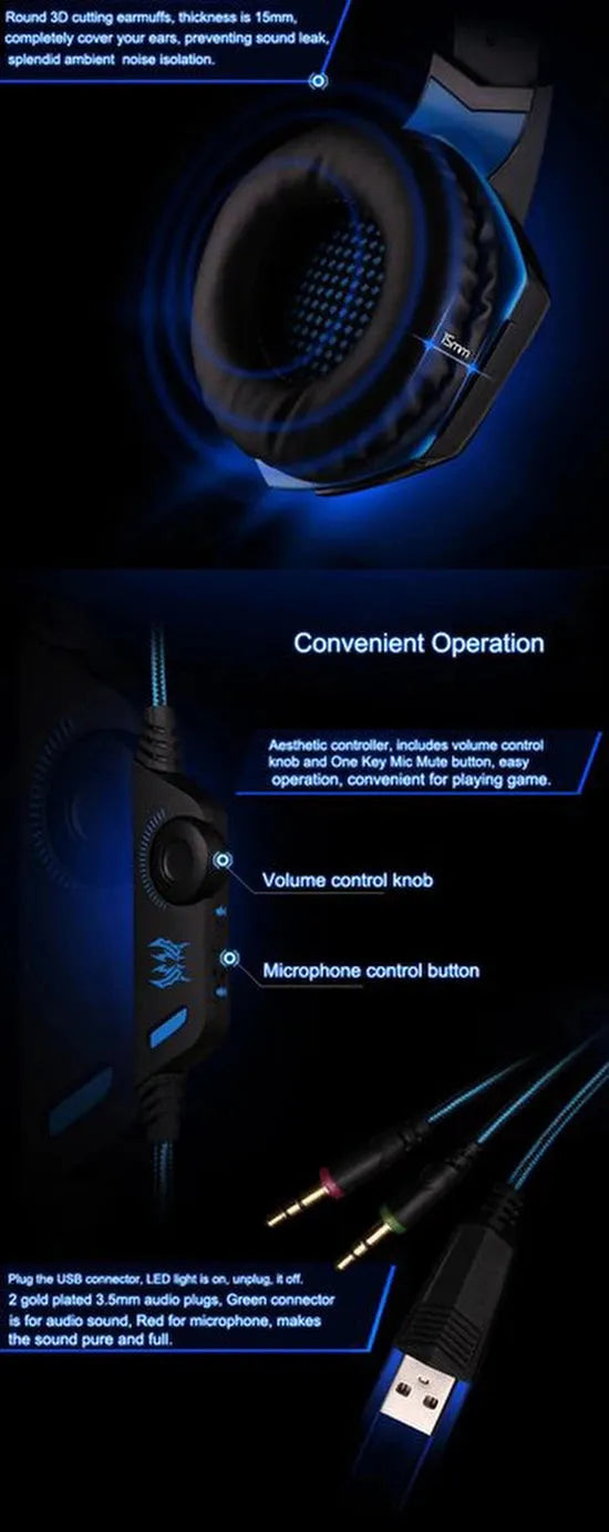 Gaming headset – Stereo surround – 50mm drivers – Noise cancelling microfoon – LED verlichting – Multi-platform zwart-Ilumina Benelux