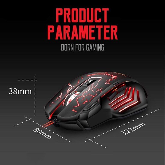 Gaming muis bedraad – RGB – Optische USB – 4 DPI standen tot 2400 – Ergonomisch – 7 knoppen – Zwart-Muis-Ilumina Benelux