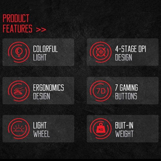 Gaming muis bedraad – RGB – Optische USB – 4 DPI standen tot 2400 – Ergonomisch – 7 knoppen – Zwart-Muis-Ilumina Benelux