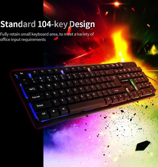 Gaming toetsenbord – Bedraad USB – 104 toetsen – RGB 3-kleur achtergrondverlichting – Ergonomisch – Zwart-Toetsenbord-Ilumina Benelux