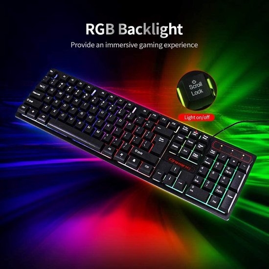 Gaming toetsenbord – Bedraad USB – 104 toetsen – RGB 3-kleur achtergrondverlichting – Ergonomisch – Zwart-Toetsenbord-Ilumina Benelux