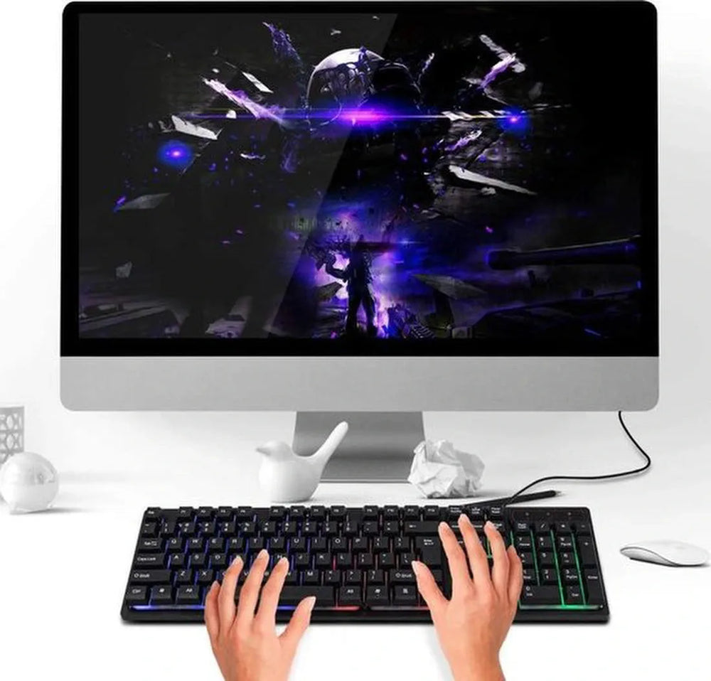 Gaming toetsenbord – Bedraad USB – 104 toetsen – RGB 3-kleur achtergrondverlichting – Ergonomisch – Zwart-Toetsenbord-Ilumina Benelux