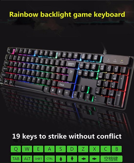 Gaming toetsenbord – Bedraad USB – 104 toetsen – RGB 3-kleur achtergrondverlichting – Ergonomisch – Zwart-Toetsenbord-Ilumina Benelux