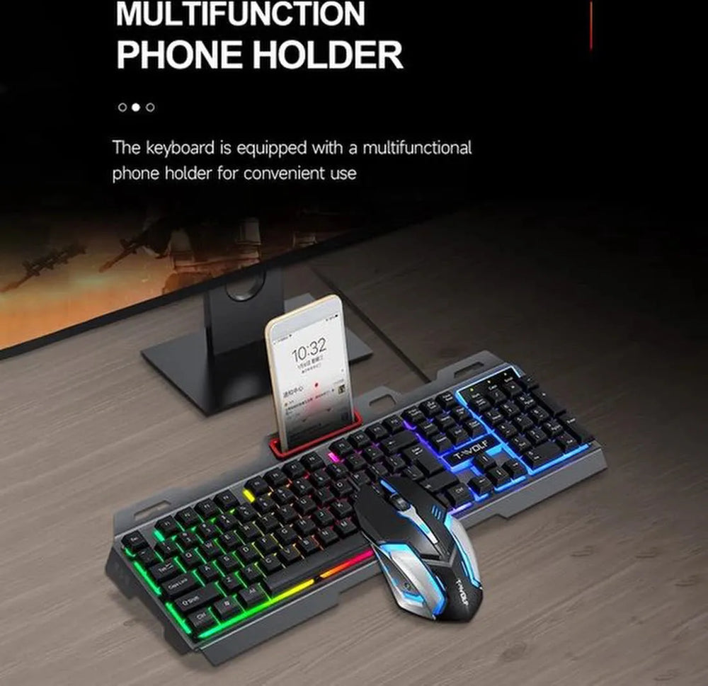 Gaming toetsenbord – RGB verlichting – Bedraad USB – 104 toetsen QWERTY – Anti-spatwater – Met telefoonhouder – Zwart-Toetsenbord-Ilumina Benelux