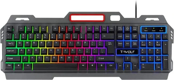 Gaming toetsenbord – RGB verlichting – Bedraad USB – 104 toetsen QWERTY – Anti-spatwater – Met telefoonhouder – Zwart-Toetsenbord-Ilumina Benelux