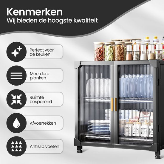 Gootsteenkast organizer – Uitschuifbaar keukenkast rek met ladesysteem – Afdruiprek en mandjes – Onder gootsteen – Zwart kunststof-Ilumina Benelux