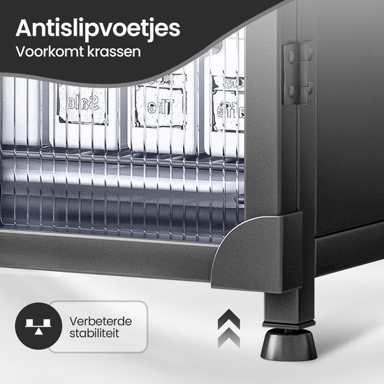 Gootsteenkast organizer – Uitschuifbaar keukenkast rek met ladesysteem – Afdruiprek en mandjes – Onder gootsteen – Zwart kunststof-Ilumina Benelux