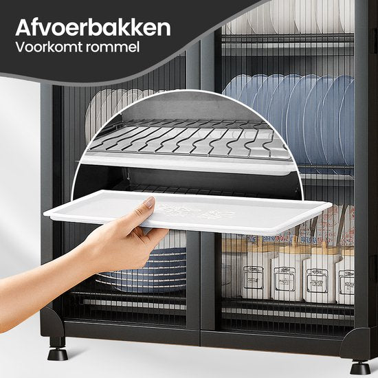 Gootsteenkast organizer – Uitschuifbaar keukenkast rek met ladesysteem – Afdruiprek en mandjes – Onder gootsteen – Zwart kunststof-Ilumina Benelux