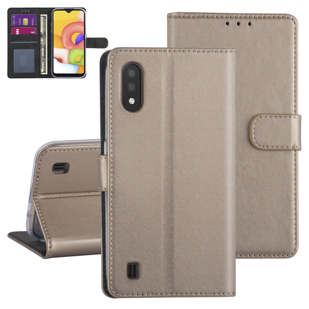 Goud hoesje Samsung Galaxy A01 - Book Case - Kaarthouder (A015F)-Hoesjes-Ilumina Benelux