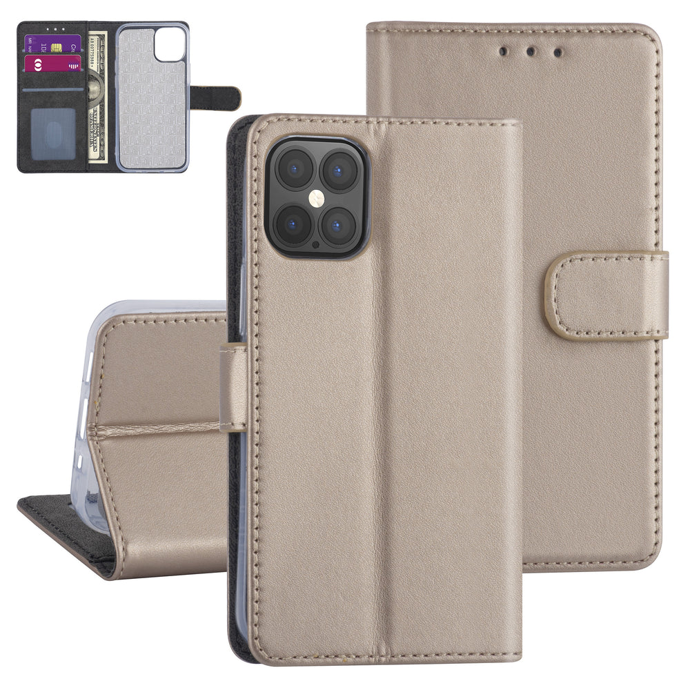 Goud hoesje iPhone 12 Pro Max - Book Case - Kaarthouder-Hoesjes-Ilumina Benelux