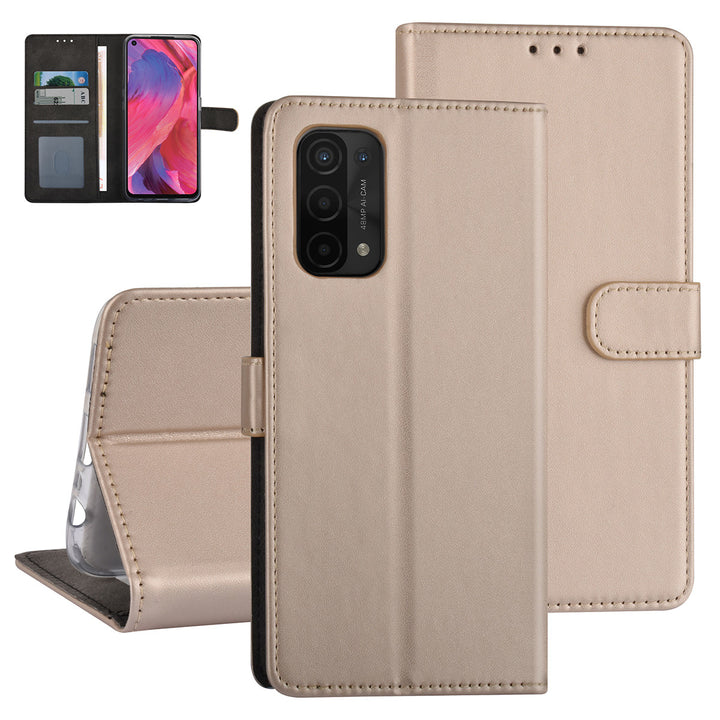 Goud hoesje voor Oppo A74 5G & Oppo A54 5G - Book Case - Pasjeshouder - Magneetsluiting-Hoesjes-Ilumina Benelux