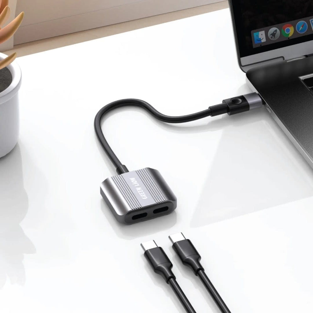 Green Lion 2 In 1 Splitter Adapter - Type-C to Dual Type-C - Grijs-Audiokabel-Ilumina Benelux