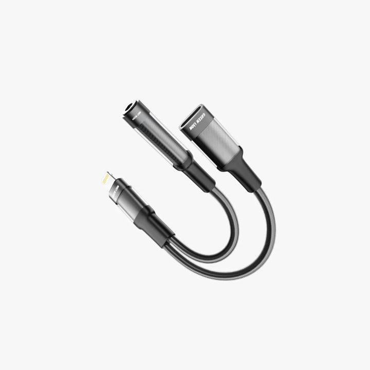 Green Lion 2 in 1 Earphone & Charging Adapter - Lightning to Lightning + 3.5 Aux - Zwart-Audiokabel-Ilumina Benelux