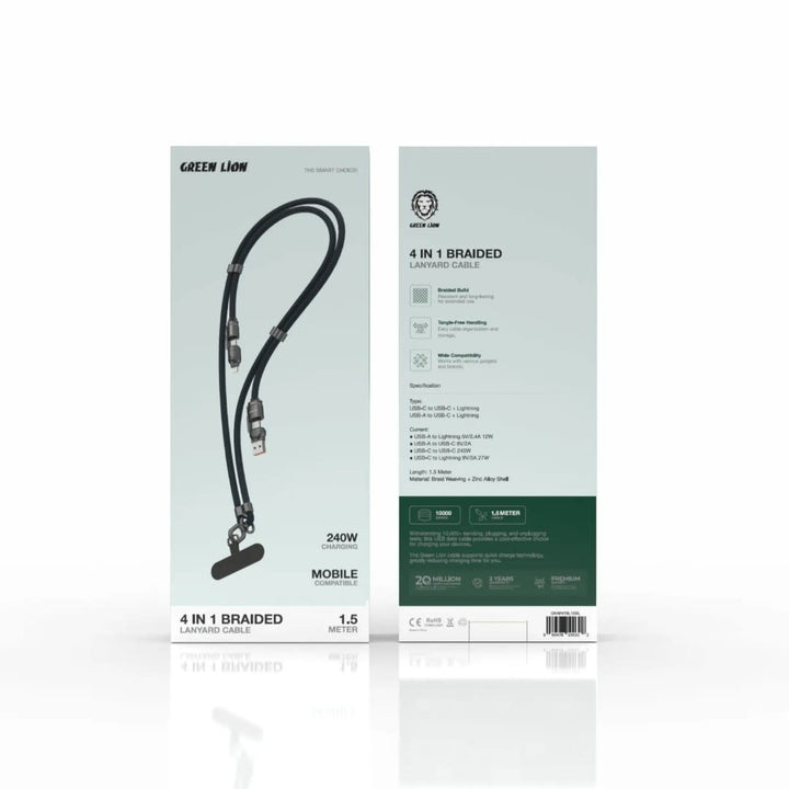 Green Lion 4 in 1 Braided 150cm Lanyard Cable with Tether Patch - Blauw-Telefoonkoord-Ilumina Benelux