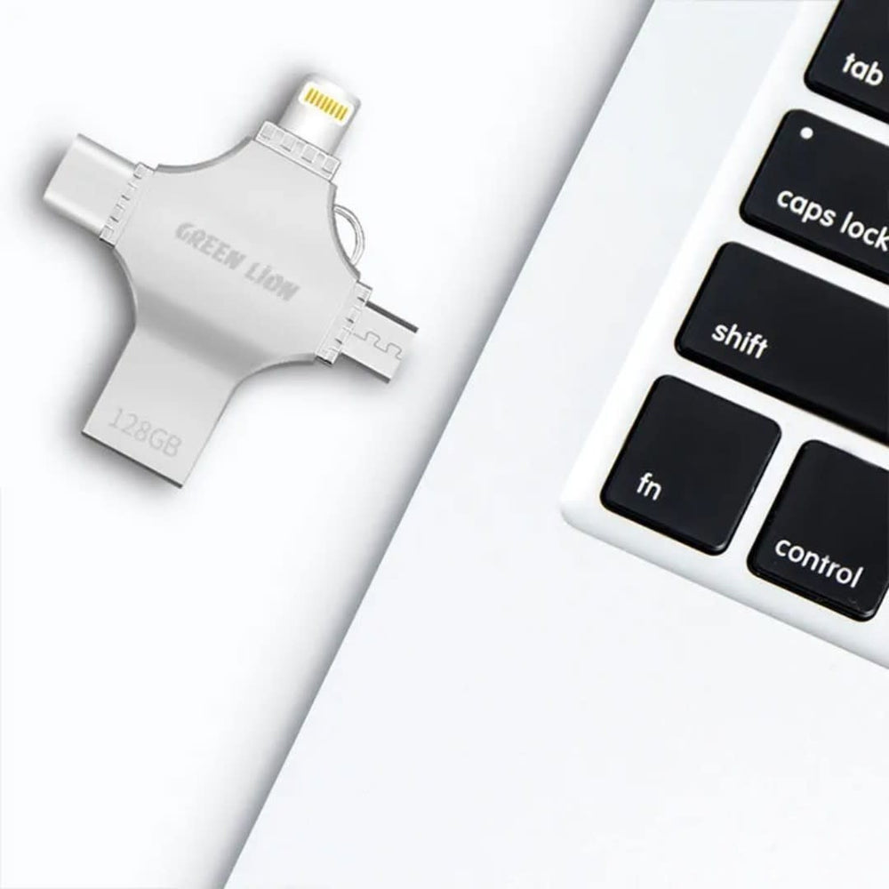 Green Lion 4 in 1 USB Flash Drive 128GB - Zilver-Geheugenkaart-Ilumina Benelux
