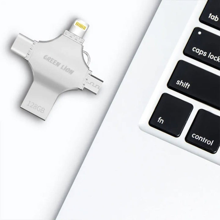 Green Lion 4 in 1 USB Flash Drive 128GB - Zilver-Geheugenkaart-Ilumina Benelux