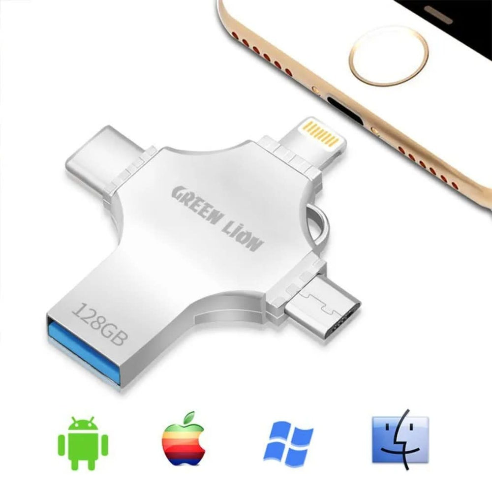 Green Lion 4 in 1 USB Flash Drive 128GB - Zilver-Geheugenkaart-Ilumina Benelux