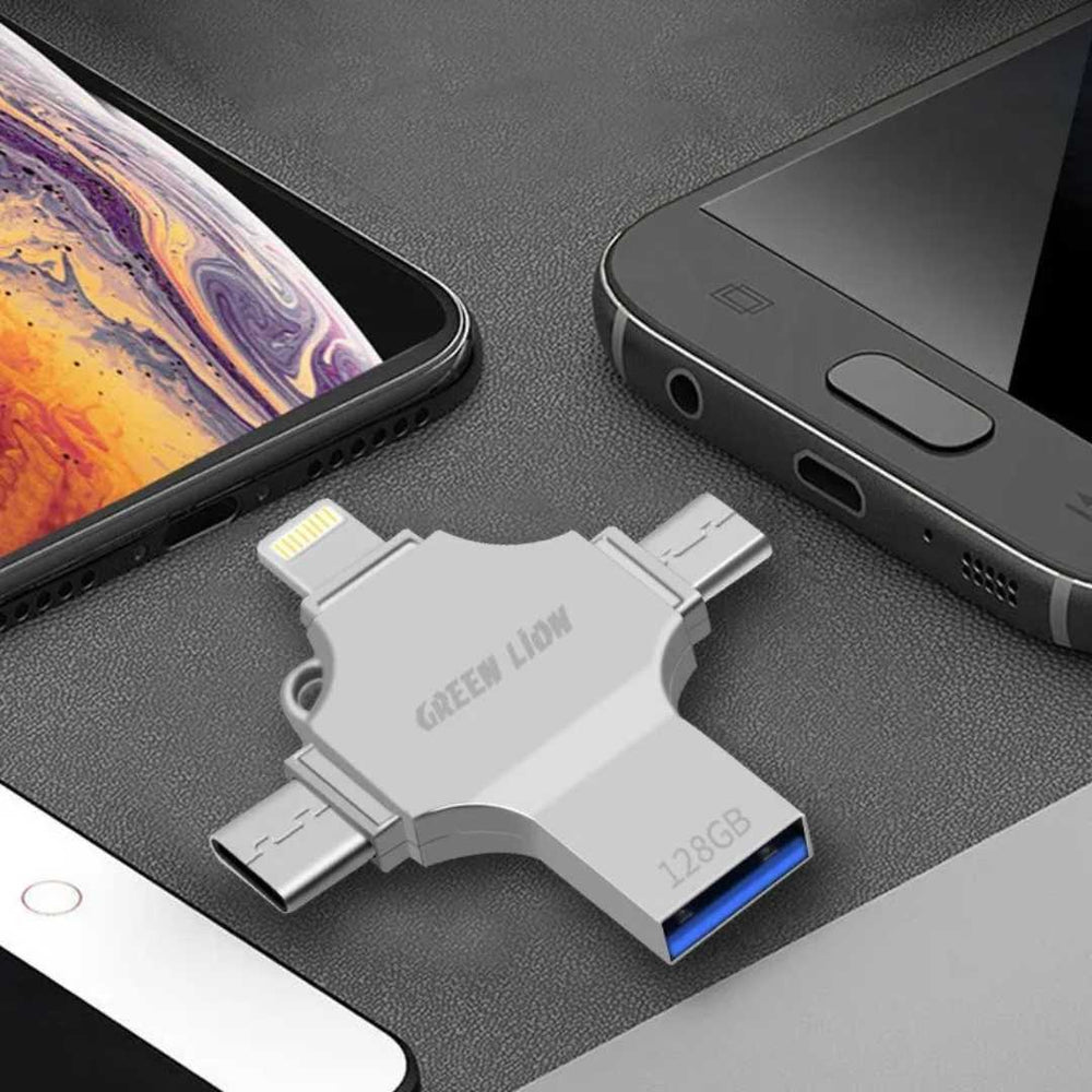 Green Lion 4 in 1 USB Flash Drive 128GB - Zilver-Geheugenkaart-Ilumina Benelux