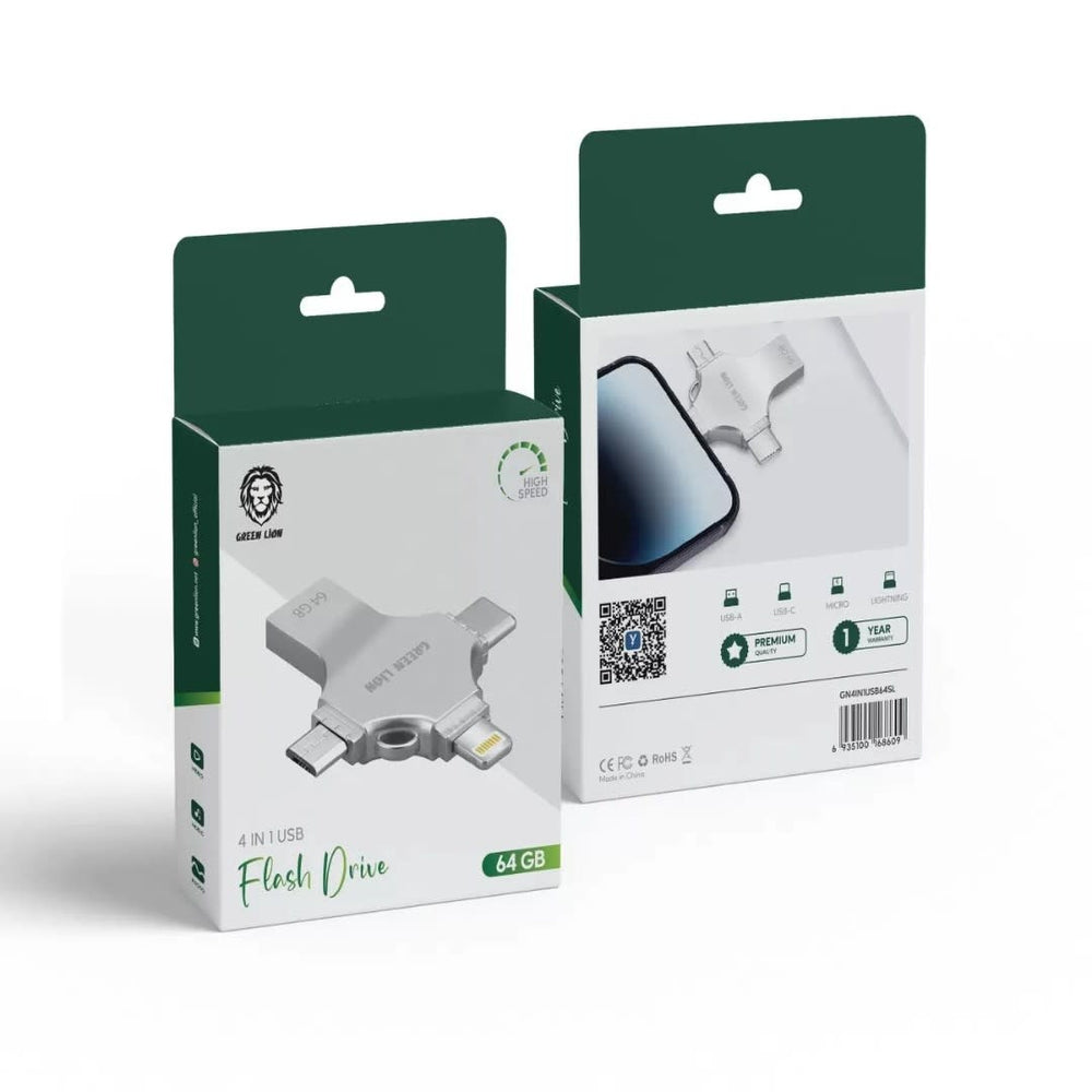 Green Lion 4 in 1 USB Flash Drive 64GB - Zilver-Geheugenkaart-Ilumina Benelux