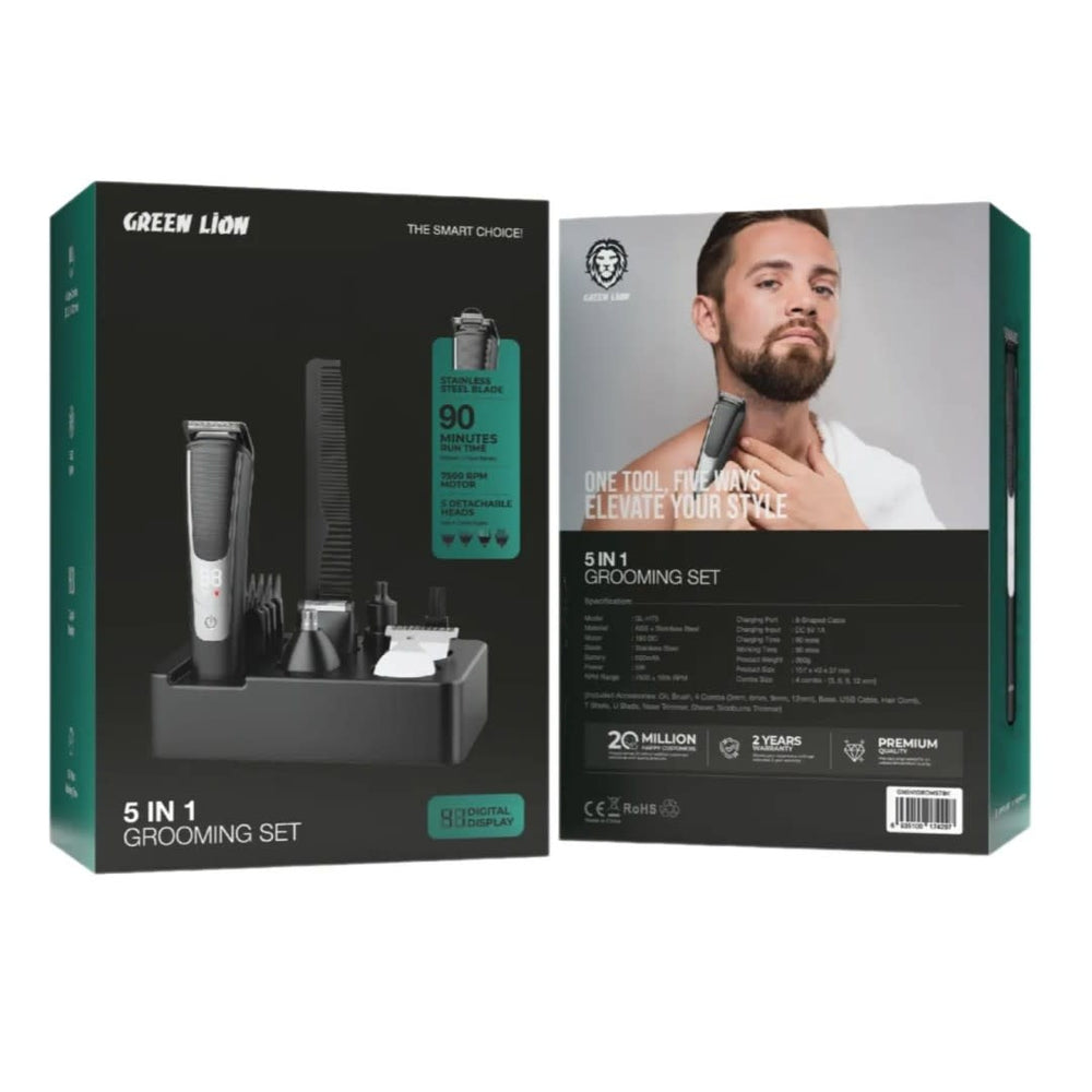 Green Lion 5 in 1 Grooming Set - 600mAh - Zwart-Baardtrimmer-Ilumina Benelux