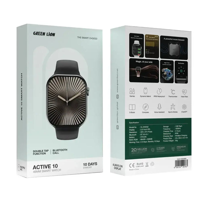 Green Lion Active 10 46mm Smart Watch - Black-Smartwatches-Ilumina Benelux