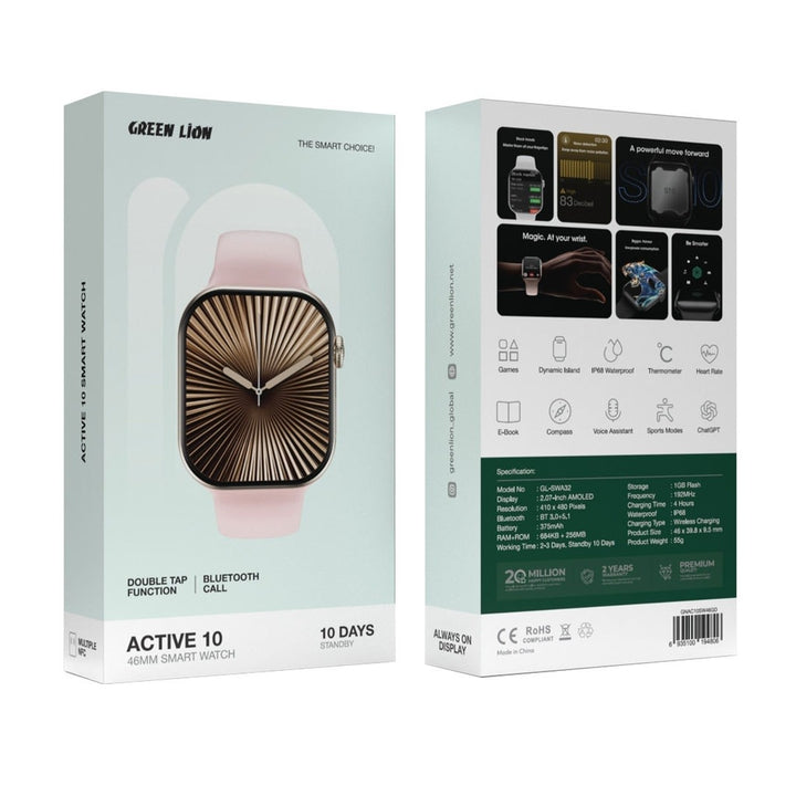 Green Lion Active 10 46mm Smart Watch - Pink-Smartwatches-Ilumina Benelux