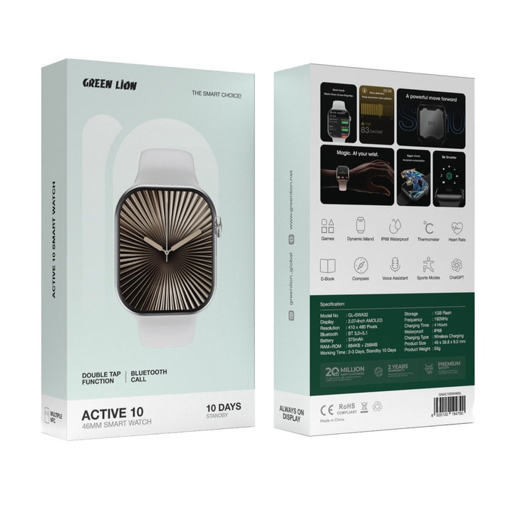 Green Lion Active 10 46mm Smart Watch - Silver-Smartwatches-Ilumina Benelux