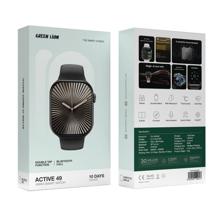 Green Lion Active 49 - 49mm Smart Watch - Black-Smartwatches-Ilumina Benelux