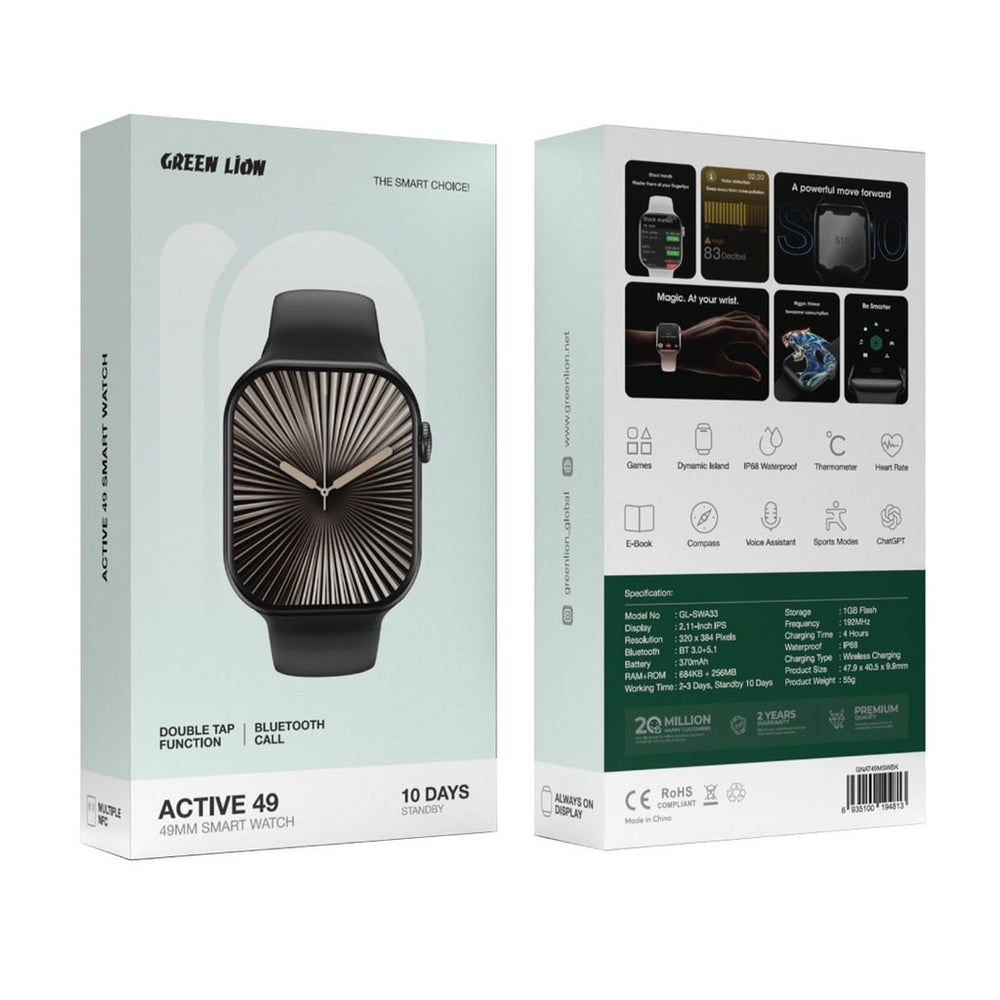 Green Lion Active 49 - 49mm Smart Watch - Black-Smartwatches-Ilumina Benelux