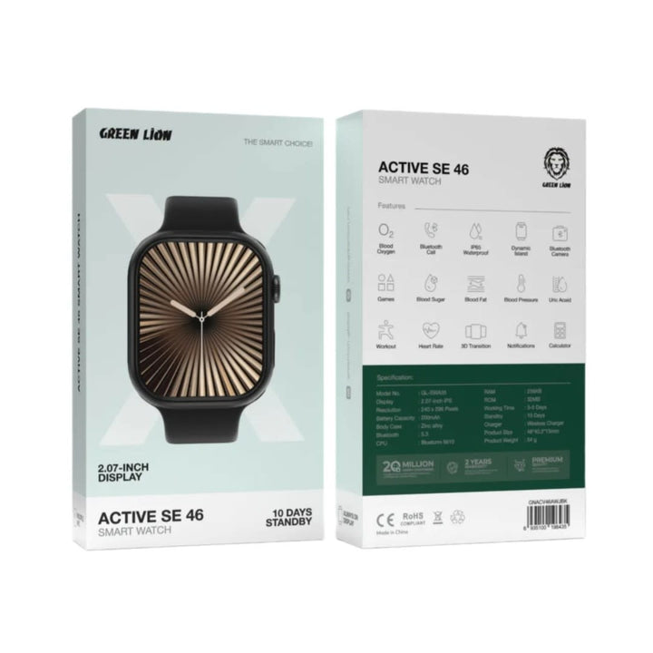 Green Lion Active SE 46 Smart Watch - Jet Black & Black Strap-Smartwatches-Ilumina Benelux